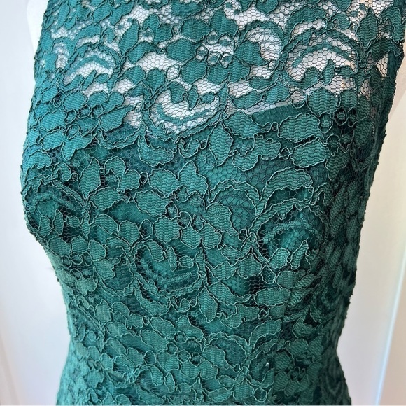 Women’s Formal Midi Dress Davids Bridal Green Juniper Lace Halter A-Line Size 6 - Picture 2 of 9